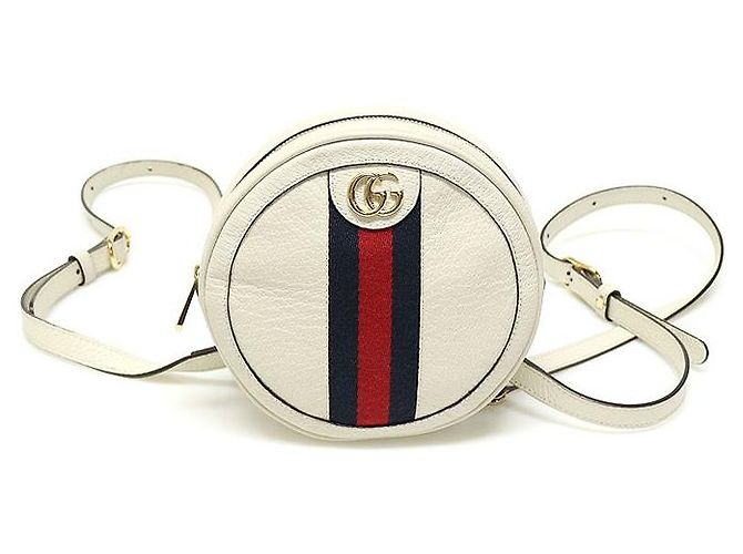Gucci Mini Rundrucksack Ophidia GG mit Kette in Weiß