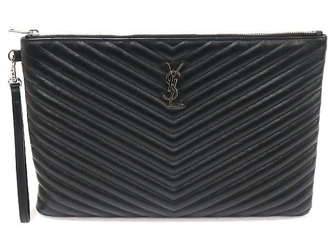 Saint Laurent Clutch com alça em matelassé preto Monogram