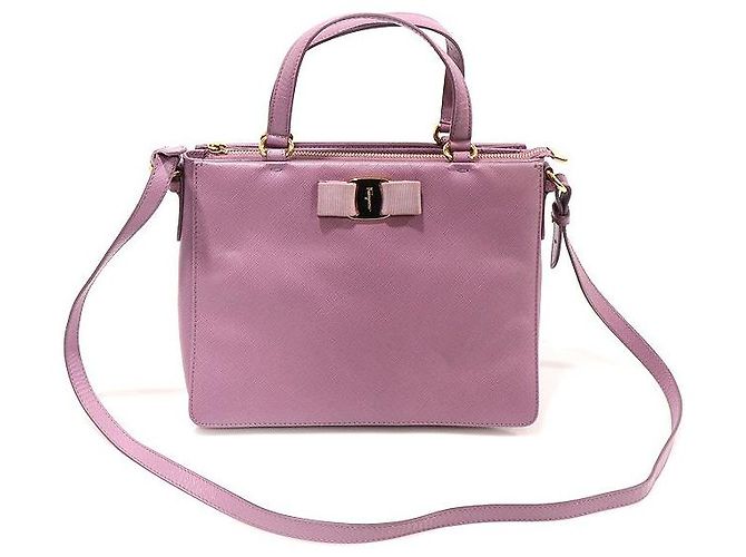 Salvatore Ferragamo Bolsa Tracy Saffiano Roxa com Laço e Barra Dourada Roxo