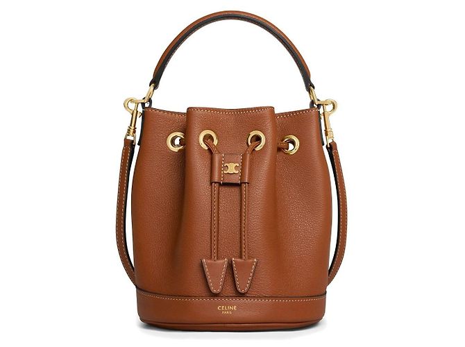 Céline Bolsa Clara fina em couro de bezerro texturizado tan Marrom
