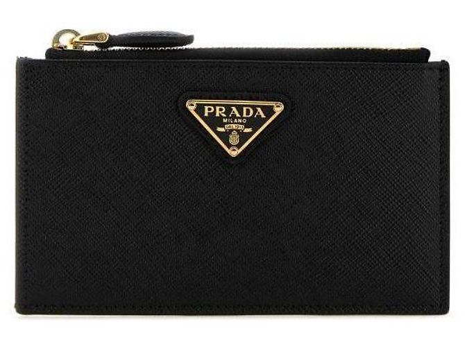 Prada Saffiano Leather Zip Card Case Black
