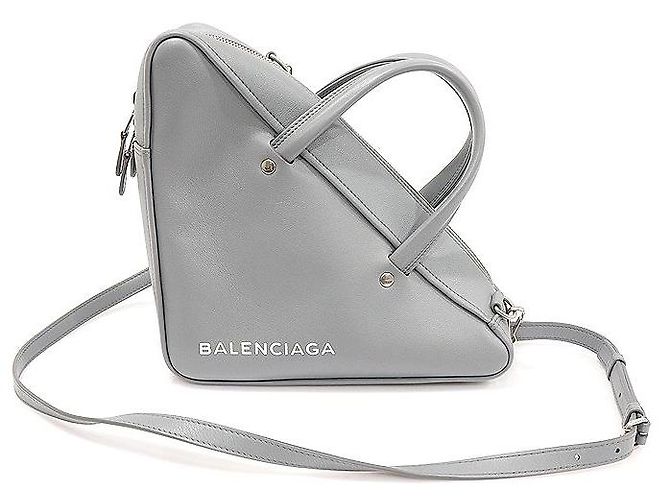 Balenciaga Duffle Triangular Pequeno em Couro de Bezerro Cinza Marrom