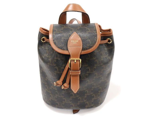 Céline Triomphe Canvas Tan Calfskin Polco Mini Backpack Brown