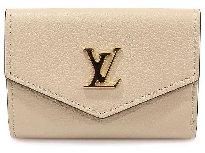 Louis Vuitton Carteira mini em couro de bezerro bege greige com fecho dourado
