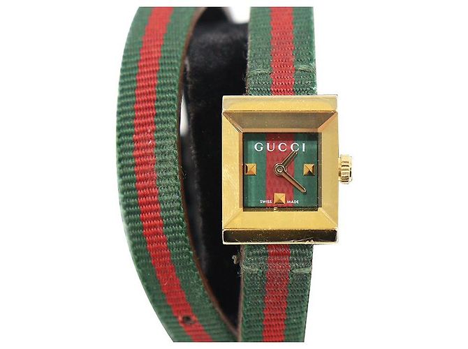 Gucci Relógio Feminino de Duas Pulseiras G-Frame WEB em Quartzo Dourado