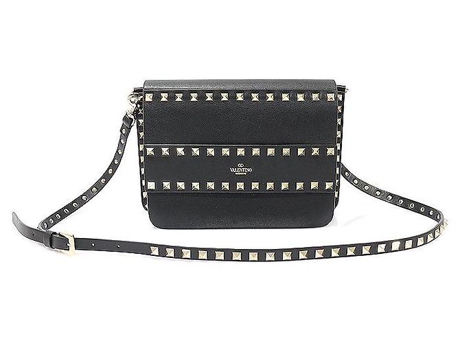 Valentino Clutch in pelle di vitello nera con borchie dorate Rockstud Nero