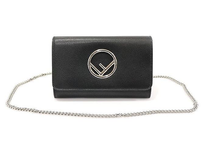 Fendi Bolsa de ombro KAN em couro de bezerro preto