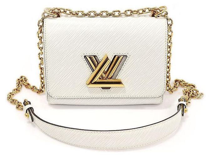 Louis Vuitton Bolsa de Ombro Twist PM em Couro Epi Branco com Corrente em Tom Dourado