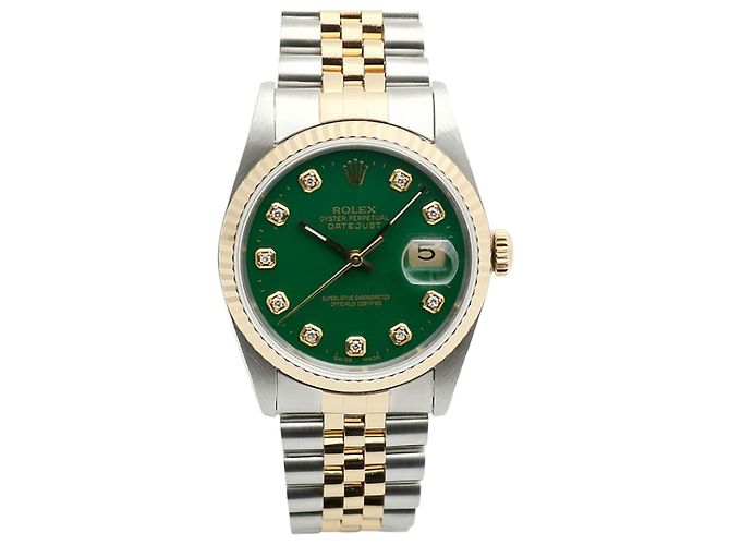 Rolex Datejust Men's Combi Watch Green Aftersetting Tenpoint Diamond