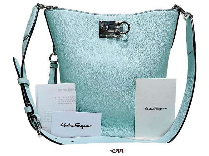 Borsa a secchiello argento Salvatore Ferragamo Studio Blu