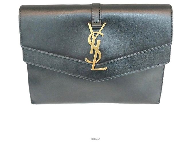 Borsa Clutch Envelope Cassandra di Saint Laurent Nero