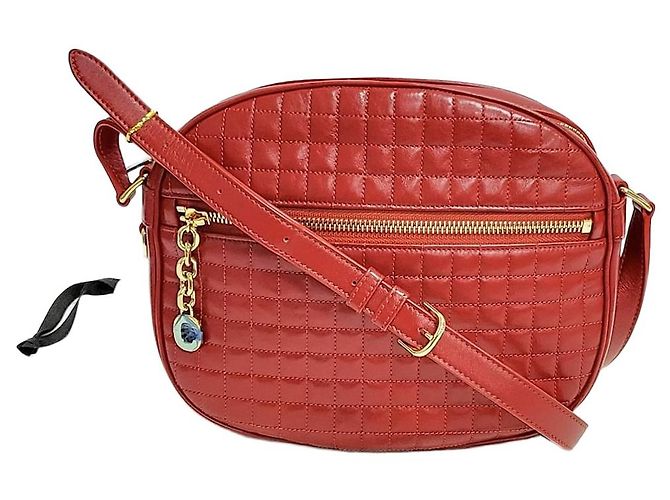 Céline Bolsa transversal de couro de bezerro matelassada Charm Vermelho