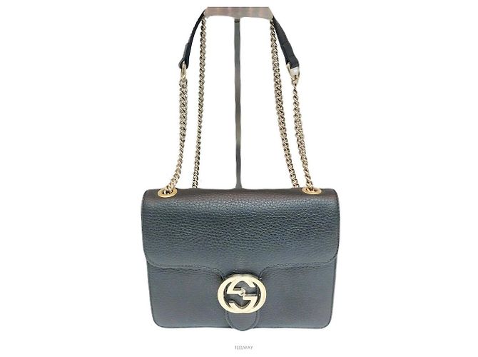 Marmont Gucci Bolsa de ombro com corrente entrelaçada Preto