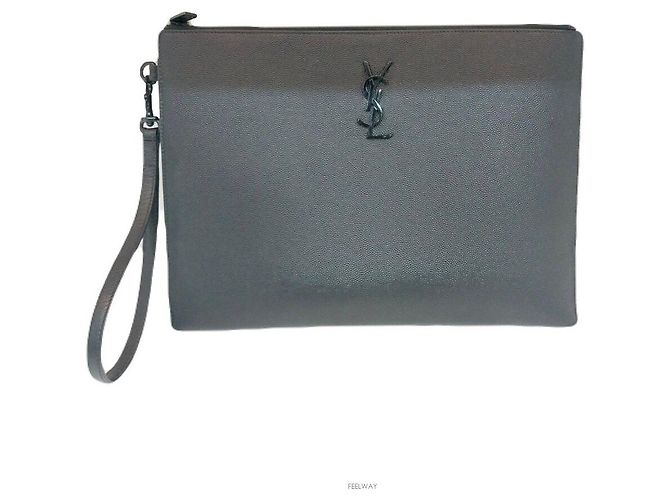 Saint Laurent Borsa clutch per tablet con monogramma Nero