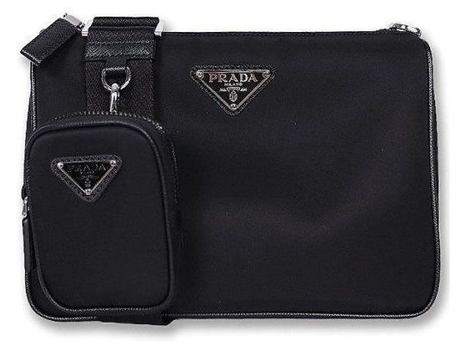 Prada Bolsa transversal preta com logo triangular para homens Preto