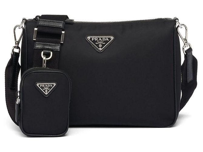 Prada Borsa a spalla in Re-Nylon e pelle Saffiano nera Nero