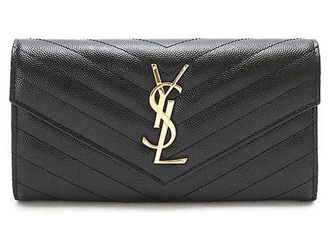 Saint Laurent Schwarze gesteppte lange Geldbörse
