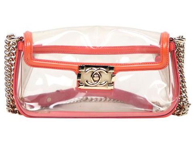 Le Boy Chanel Bolsa de ombro de PVC com corrente de PVC Laranja
