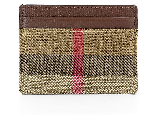 Burberry Card Holder Sandon Tan Leather Fabric Brown