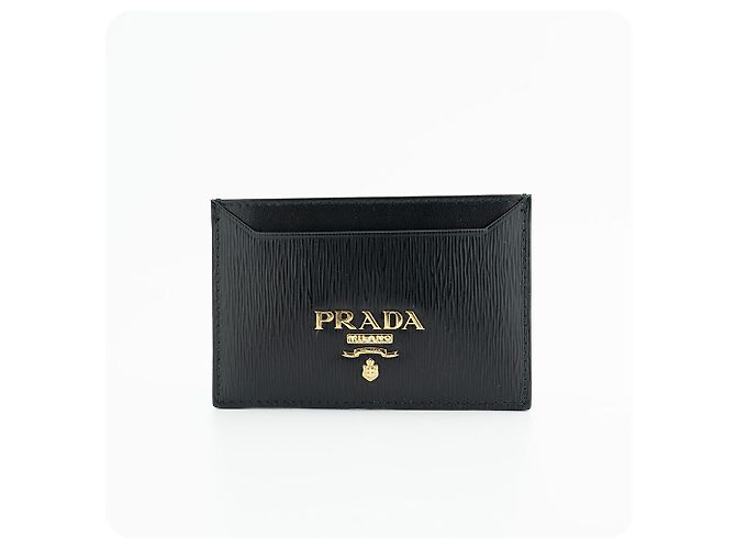 Vitello Prada Card Holder Lettering Black Leather