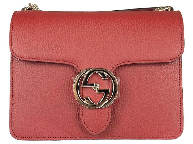 Gucci Bolsa de ombro de couro vermelho com corrente