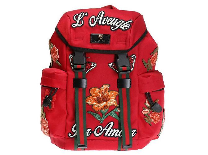 Gucci Red Canvas Floral Embroidery Backpack