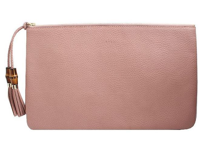 Gucci Bamboo Indie Pink Leather Clutch Bag
