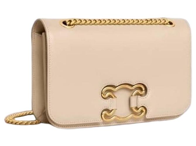 Céline Bolsa média em couro de bezerro brilhante Branco
