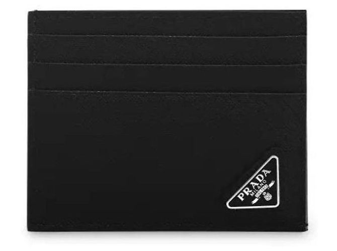 Prada Tarjetero de cuero Saffiano con logo triangular Negro 