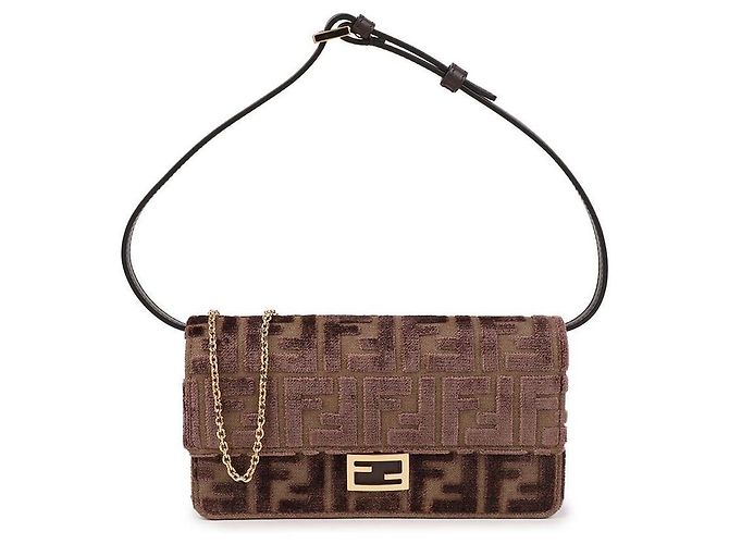 Fendi Borsa a Spalla Baguette Chain Marrone