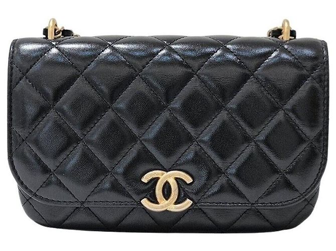 Chanel Mini borsa con patta e catena Nero
