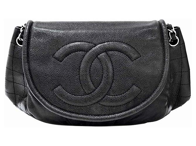 Chanel Bolsa de aba de caviar Preto