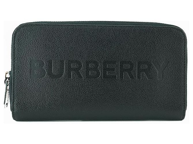 Burberry Zip Around Long Wallet Black Leather