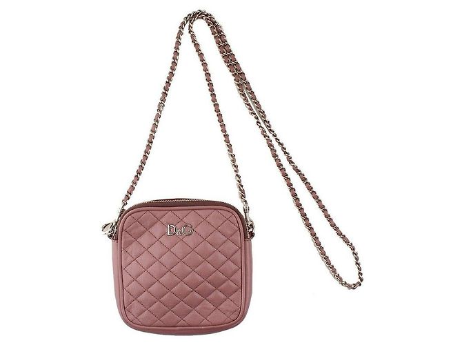 Dolce & Gabbana Mini bolsa cruzada quadrada em couro acolchoado rosa claro com detalhes em prata