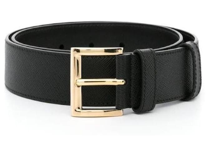 Prada Cinto de couro com logo triangular Preto 