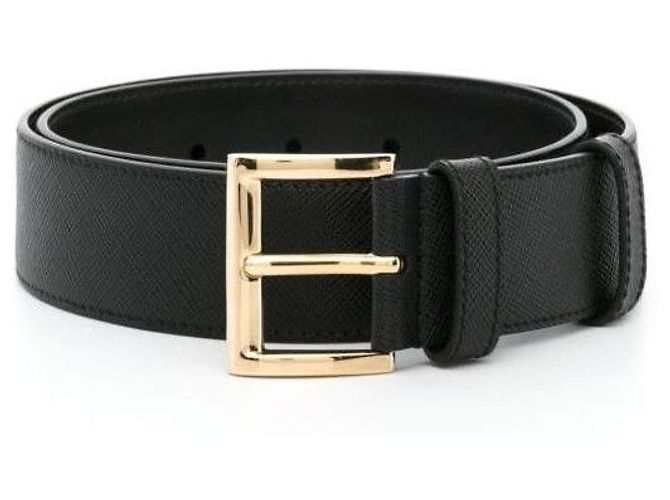Prada Leder-Gürtel mit Dreieckslogo Schwarz