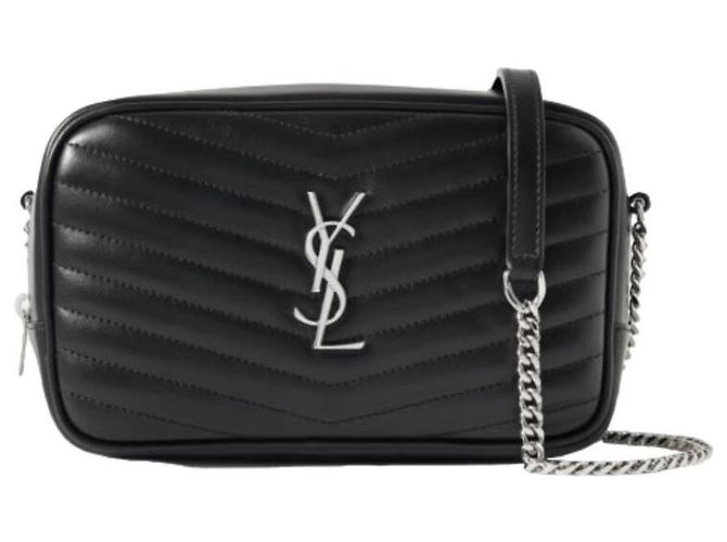 Saint Laurent Borsa a tracolla mini trapuntata con monogramma Nero