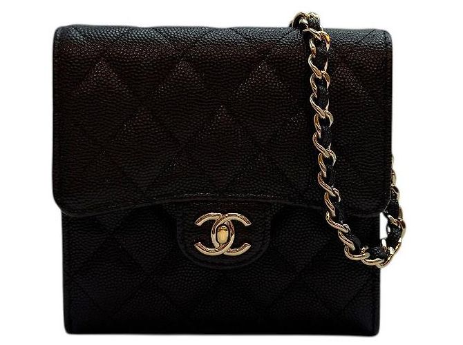 Chanel Mini borsa con zip Caviar Classic Chain Nera Nero