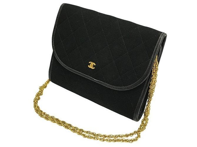 Bolso de hombro de jersey de algodón negro matelassé de Chanel con cadena