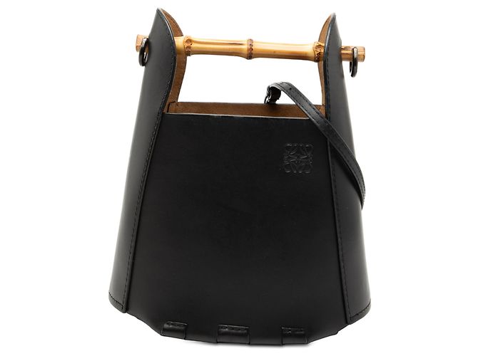 Borsa a secchiello in pelle di vitello nera con bambù LOEWE Nero