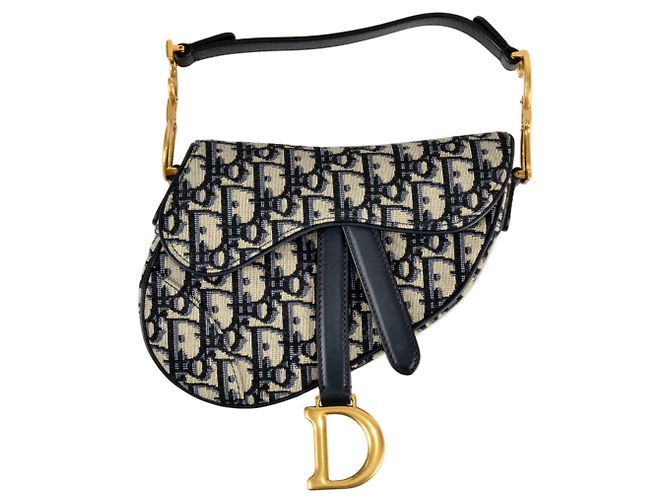 Mini borsa a mano Oblique Saddle Christian Dior Blu navy
