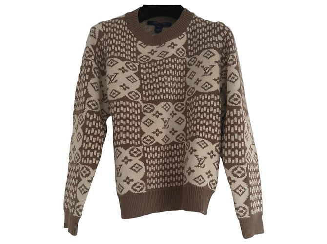 Louis Vuitton Monogram Jacquard Pullover Braun Weiß 
