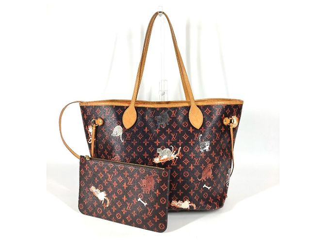 Sac à main Neverfull MM Catgram Monogram Louis Vuitton Marron Orange