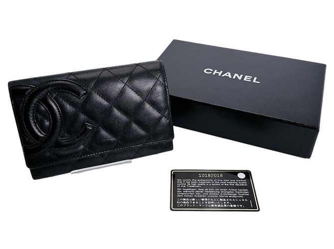 Chanel Cambon Line Matelasse Leather Bifold Wallet Black