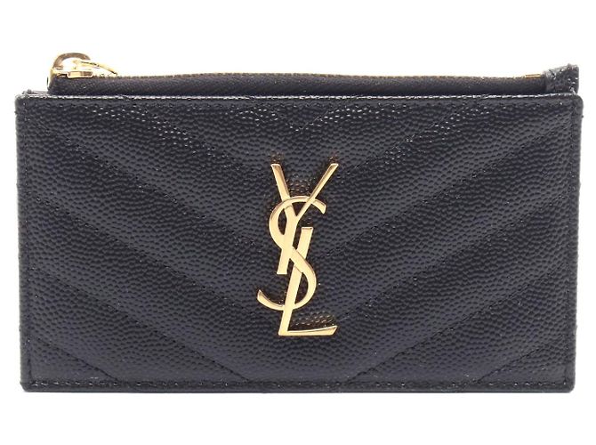 Yves Saint Laurent Estuche de tarjeta y monedas de cuero Monogram Saint Laurent
