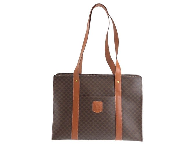 Céline Sac à main en cuir PVC Macadam de Celine Marron