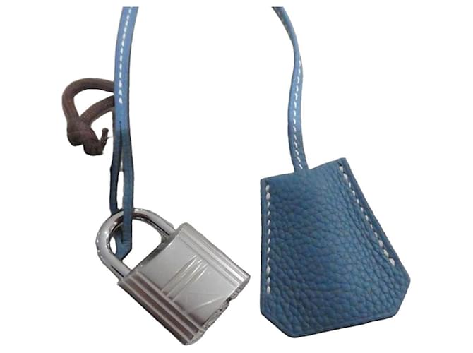 Hermès Clochette, Reißverschlussanhänger und Schloss für hohe Tragegurt, neu, blau Denim, Togo-Leder 