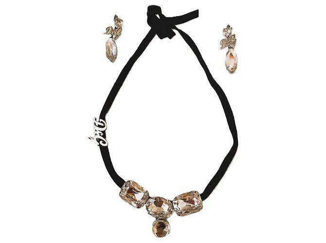 Raffinata parure DOLCE & GABBANA collier orecchini cristalli Argento Multicolore