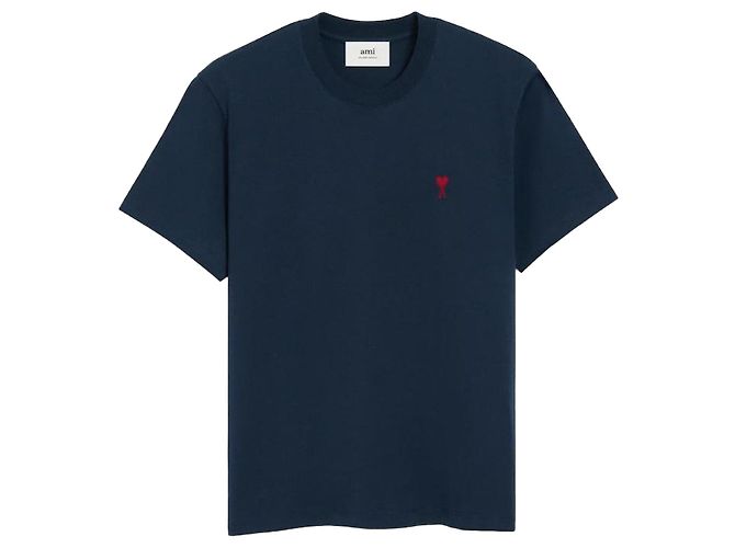 Camiseta de algodão azul marinho AMI Paris Azul escuro