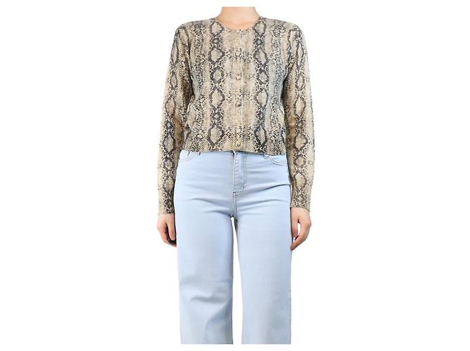 Frame Denim Cremefarbener Cardigan mit Schlangenprint - Größe S Roh